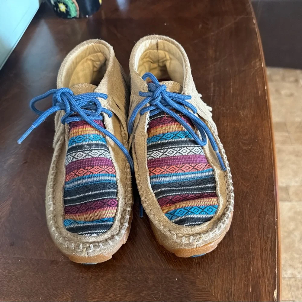 Twisted X Kids Moccasins with Multicolor Pattern and Blue Laces